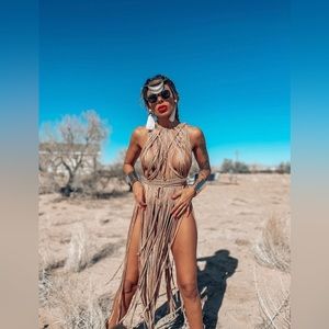 Boho Acrylic Macrame Like Beaded Fringe Festival Top Goddess Dress